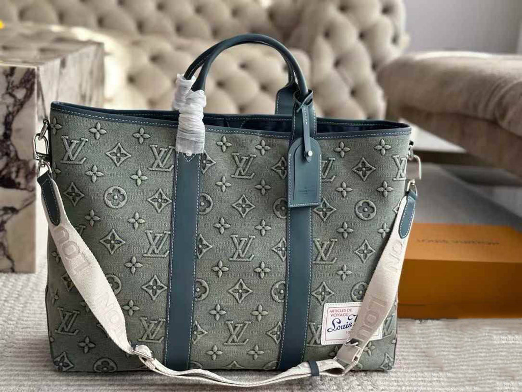 Louis Vuitton Monogram Washed Denim Weekend Tote NM Blue