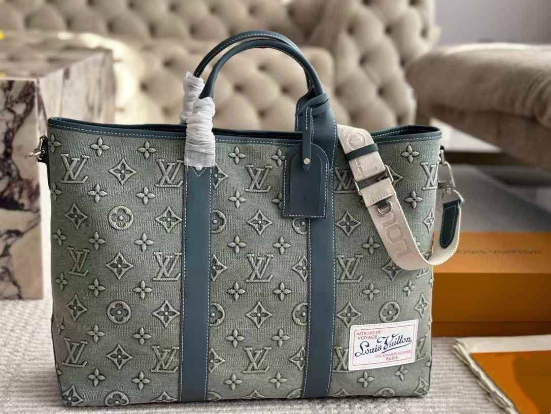 Louis Vuitton Monogram Washed Denim Weekend Tote NM Blue
