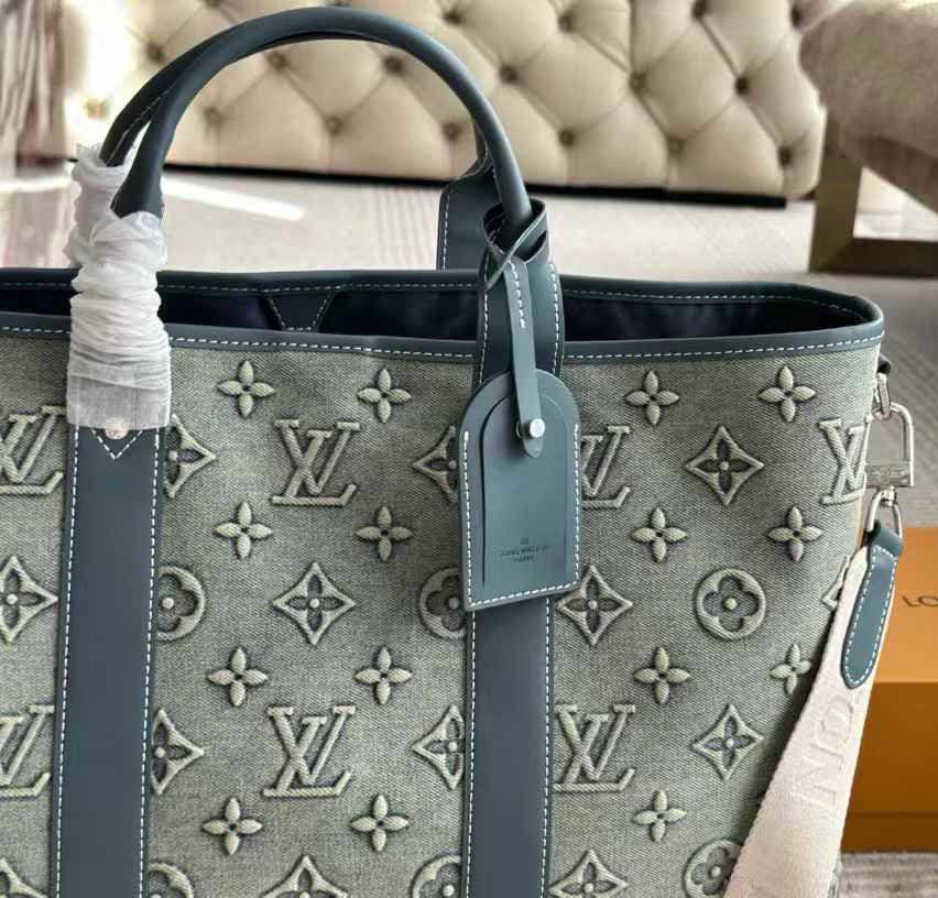 Louis Vuitton Monogram Washed Denim Weekend Tote NM Blue