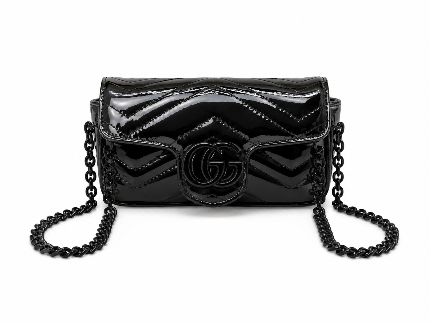 Gucci GG Marmont Monochrome Super Mini Bag in Black Patent Leather