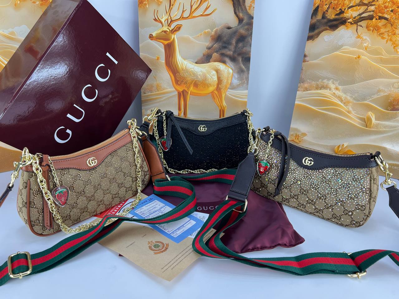 Gucci Ophidia Shoulder Bag with Strawberry Charm