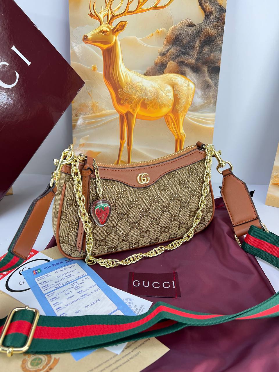 Gucci Ophidia Shoulder Bag with Strawberry Charm