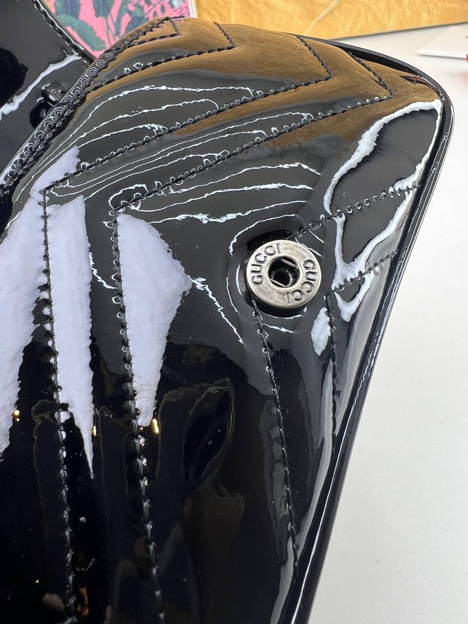 Gucci GG Marmont Monochrome Super Mini Bag in Black Patent Leather